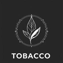 A monochrome logo design featuring a single tobacco leaf forming a circular shape with intricate line patterns