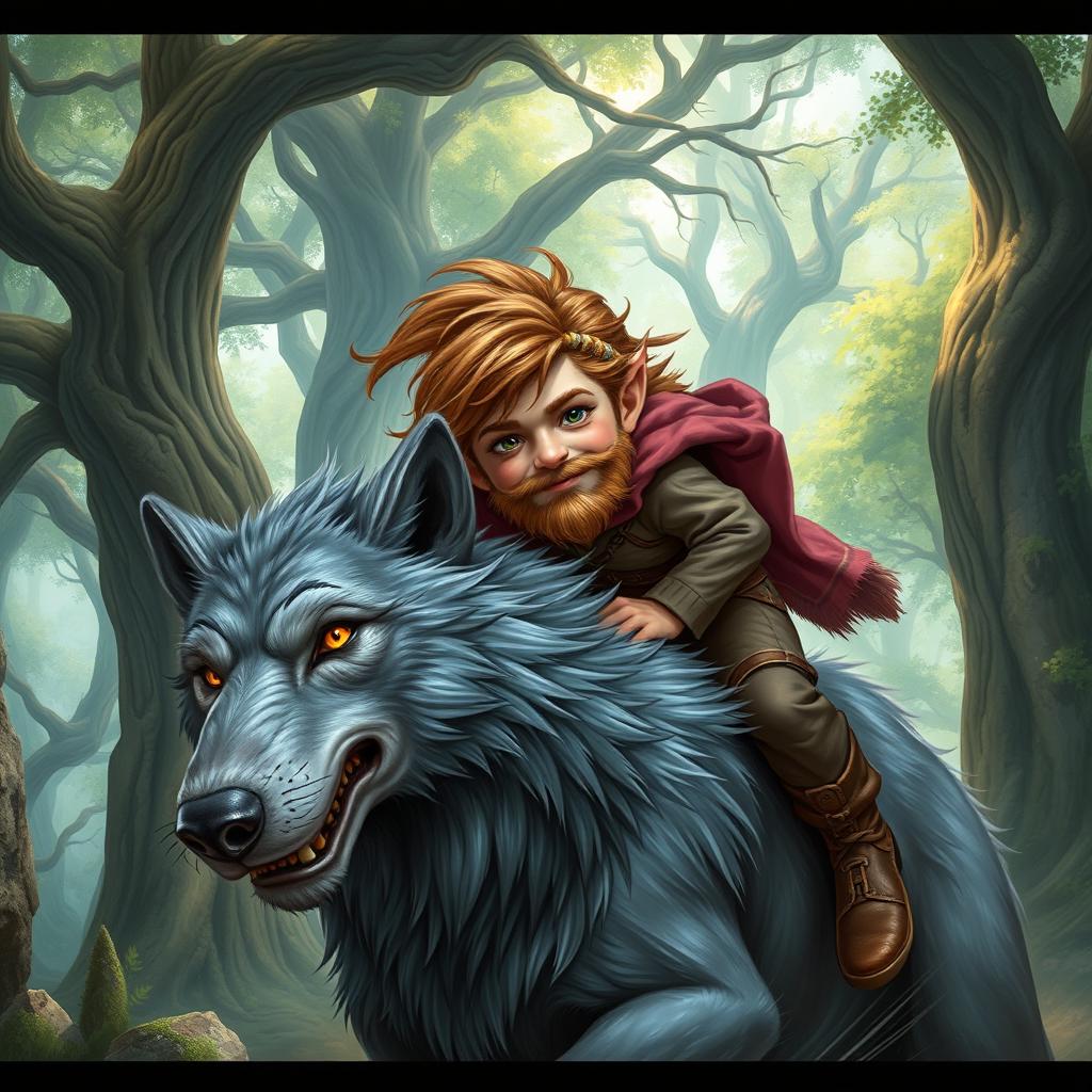 A vibrant and incredibly detailed fantasy portrait of a small, middle-aged halfling with brown hair and a short beard