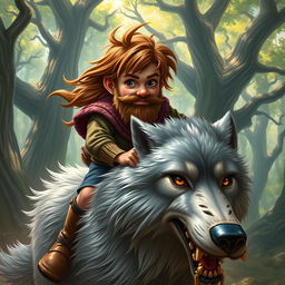 A vibrant and incredibly detailed fantasy portrait of a small, middle-aged halfling with brown hair and a short beard