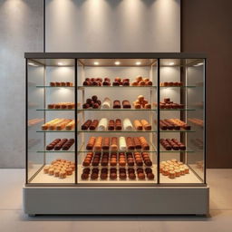 Elegantly designed chocolate displays in a modern style, perfectly fit for a 4x2 meters space