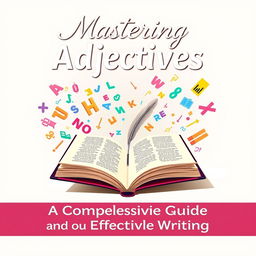 An educational and informative cover design for a book titled "Mastering Adjectives: A Comprehensive Guide for Effective Writing