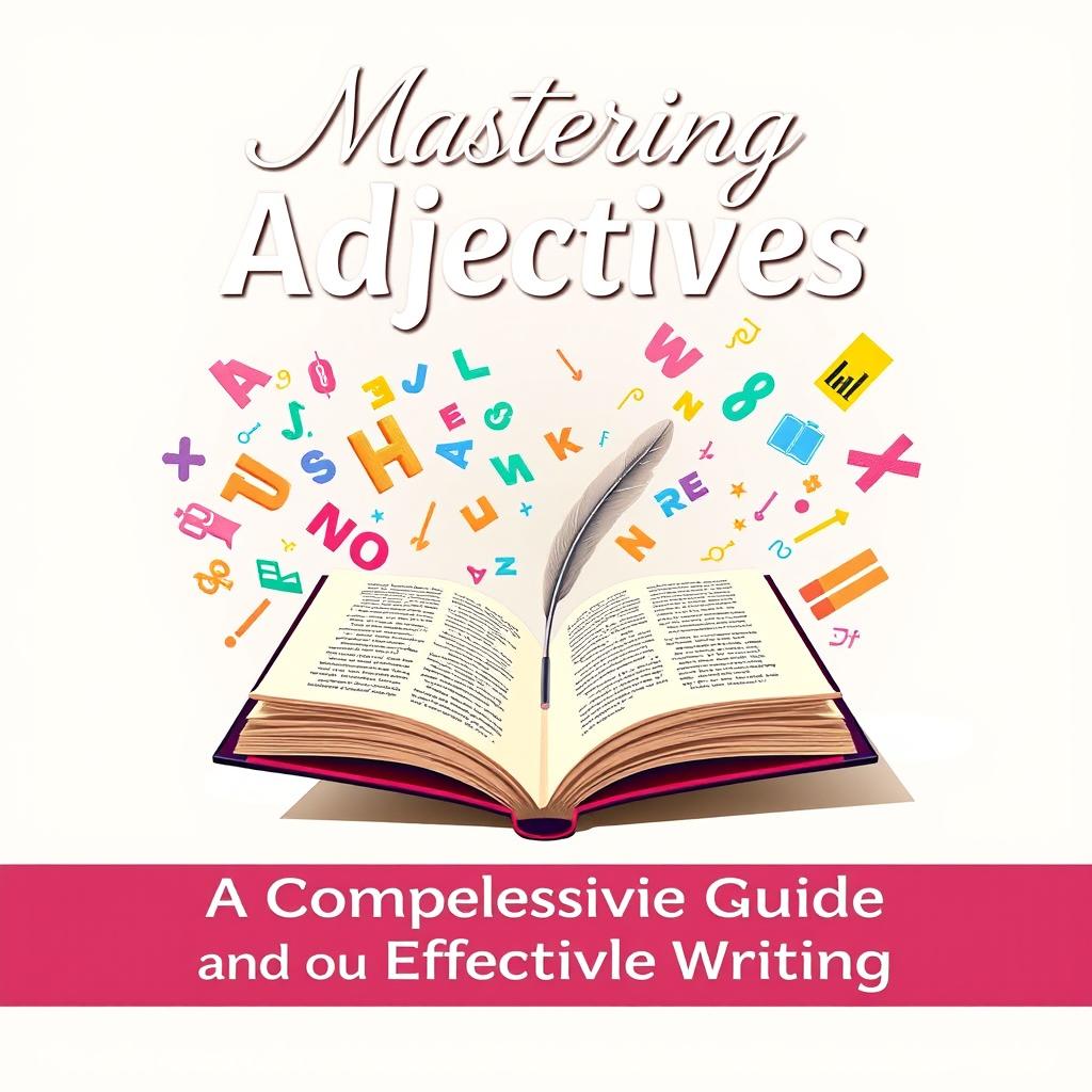 An educational and informative cover design for a book titled "Mastering Adjectives: A Comprehensive Guide for Effective Writing
