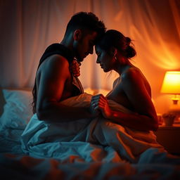 An artistic portrayal of a romantic and intimate scene between a man and a woman