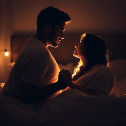 An artistic portrayal of a romantic and intimate scene between a man and a woman