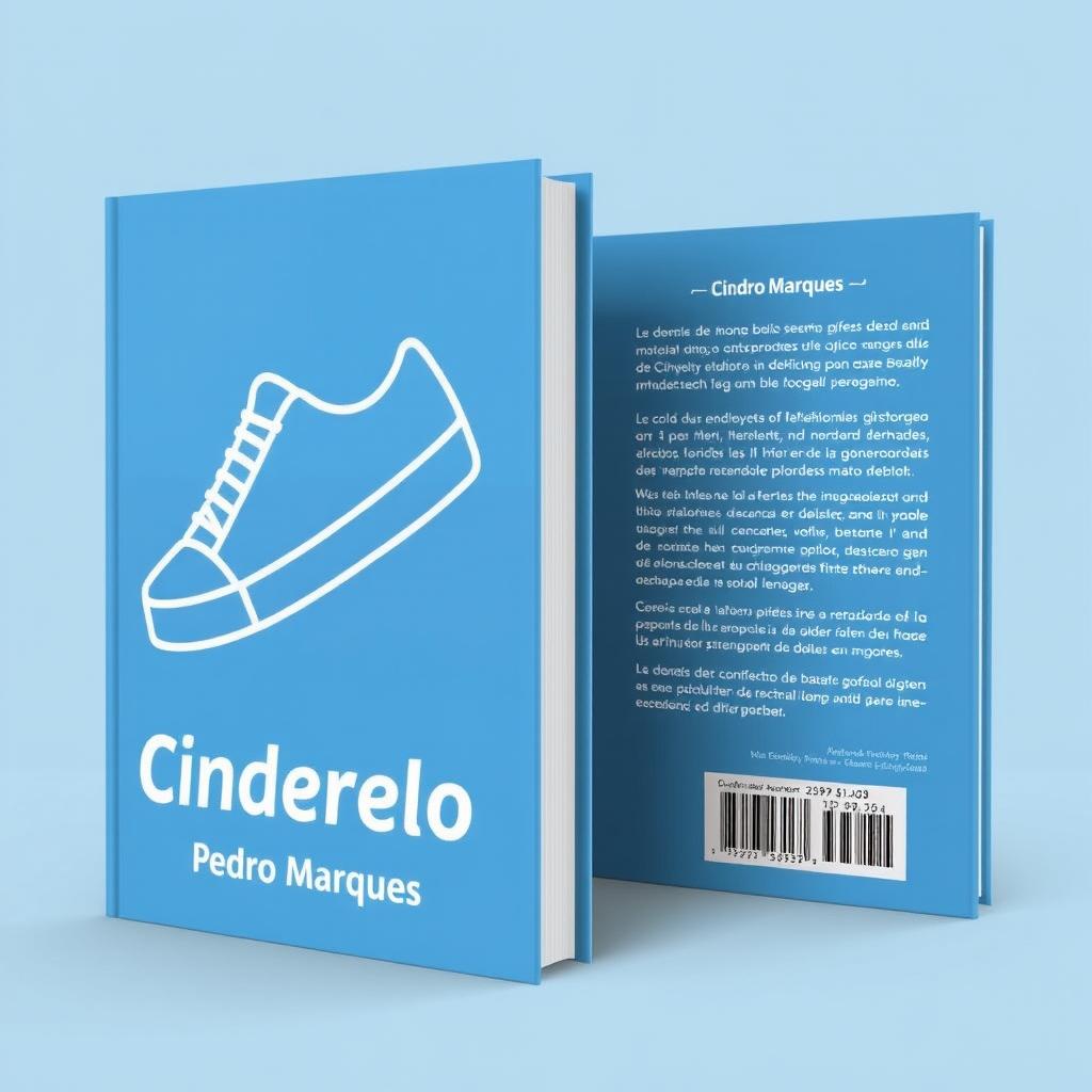 Book cover design featuring an outlined white sneaker on a blue background, titled 'Cinderelo'