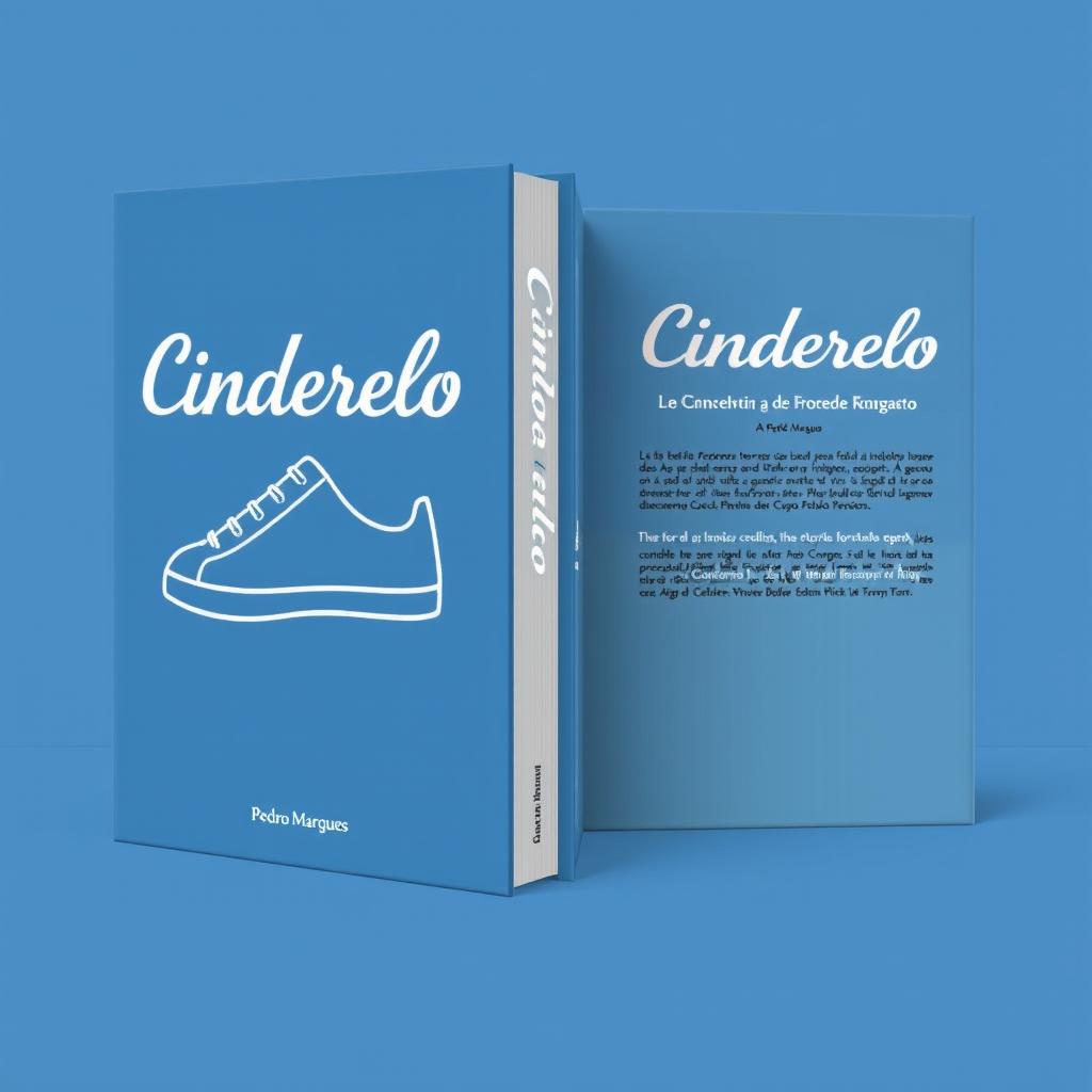 Book cover design featuring an outlined white sneaker on a blue background, titled 'Cinderelo'