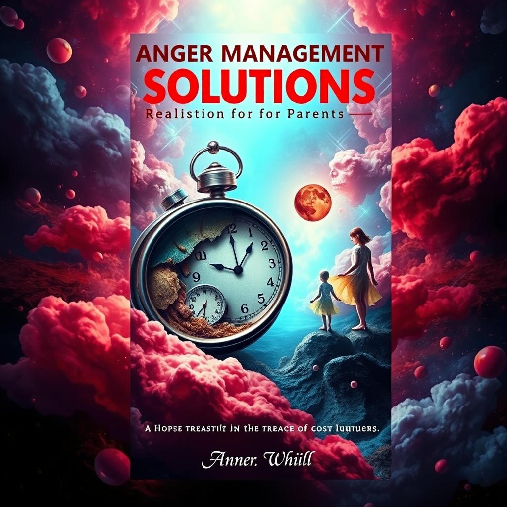 An eye-catching, modern, surreal, and artistic book cover for a realistic self-help book titled 'Anger Management Solutions for Parents'