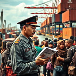 A dramatic and intense scene depicting the struggle behind customs and excise in Indonesia