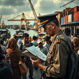 A dramatic and intense scene depicting the struggle behind customs and excise in Indonesia