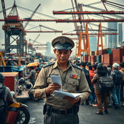 A dramatic and intense scene depicting the struggle behind customs and excise in Indonesia