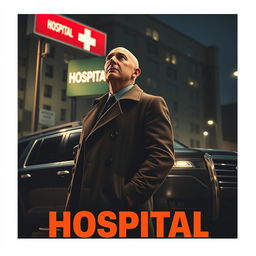 Movie poster featuring a bald detective wearing a classic trench coat, standing next to a sleek black SUV