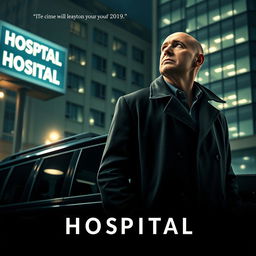 Movie poster featuring a bald detective wearing a classic trench coat, standing next to a sleek black SUV