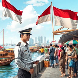 A vibrant scene depicting customs and excise operations in Indonesia