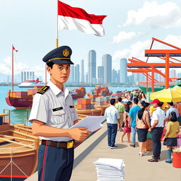 A vibrant scene depicting customs and excise operations in Indonesia