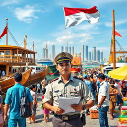 A vibrant scene depicting customs and excise operations in Indonesia