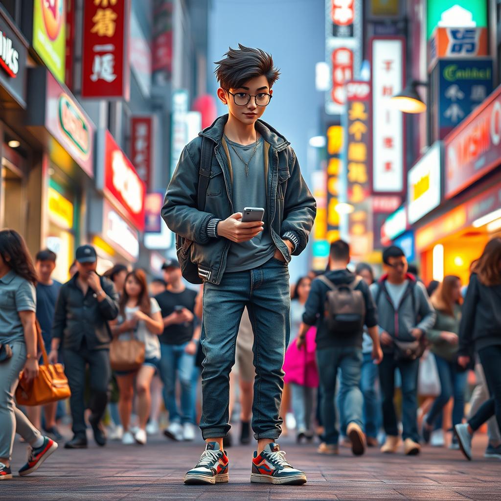 A modern human NPC in a bustling urban environment