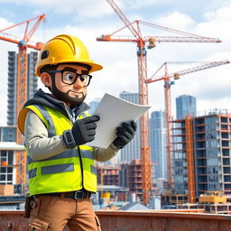 A modern construction worker on a busy construction site