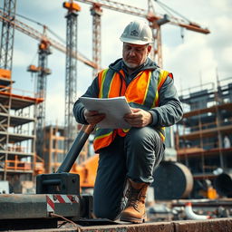 A highly realistic portrayal of a construction worker on an active construction site