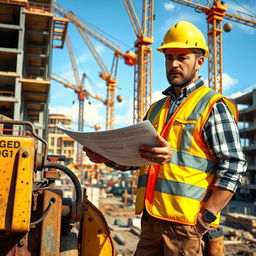 A highly realistic portrayal of a construction worker on an active construction site