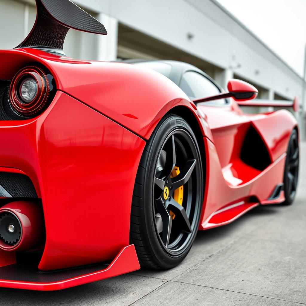 A LaFerrari sports car featuring an aggressive bodykit, showcasing sleek aerodynamic lines and bold, dynamic contours