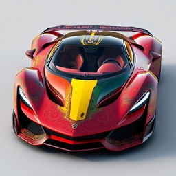 A Romania-inspired hypercar, featuring sleek and aerodynamic design elements incorporating Romanian cultural motifs