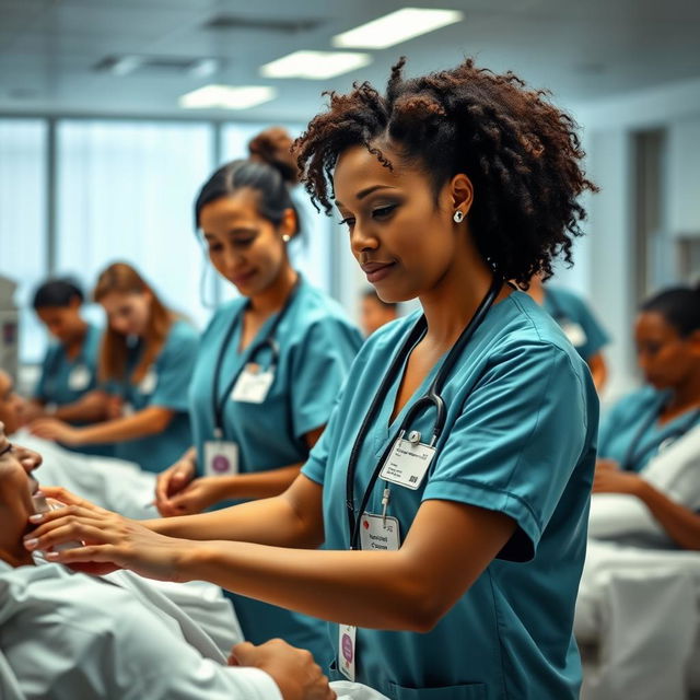 A realistic depiction of a team of nurses in a modern hospital environment