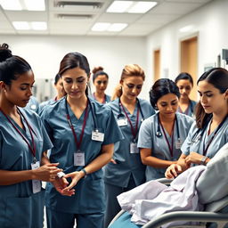 A realistic depiction of a team of nurses in a modern hospital environment