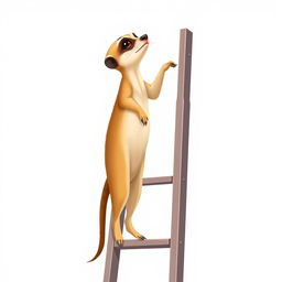 A charming 2D illustration of a meerkat standing upright at the very top of a ladder, gazing curiously into the distance