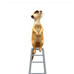 A charming 2D illustration of a meerkat standing upright at the very top of a ladder, gazing curiously into the distance