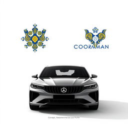 Concept for a Romanian-inspired car brand, featuring a logo designed with traditional Romanian motifs, such as intricate geometric patterns or influences from Romanian folk art