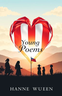 A captivating book cover for a collection of poems by young writers, embodying themes of love, patriotism, the beauty of the country, happiness, sadness, joy, and pain