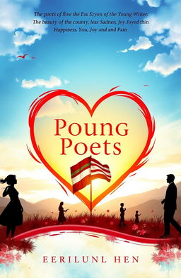 A captivating book cover for a collection of poems by young writers, embodying themes of love, patriotism, the beauty of the country, happiness, sadness, joy, and pain