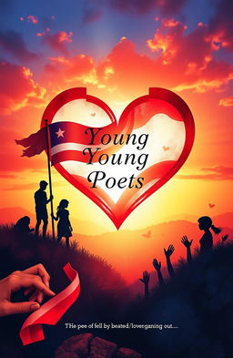 A captivating book cover for a collection of poems by young writers, embodying themes of love, patriotism, the beauty of the country, happiness, sadness, joy, and pain