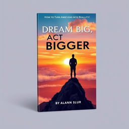 A captivating book cover design illustrating the theme "Dream Big, Act Bigger: How to Turn Ambitions into Reality!" by Great Learner