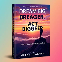 A captivating book cover design illustrating the theme "Dream Big, Act Bigger: How to Turn Ambitions into Reality!" by Great Learner