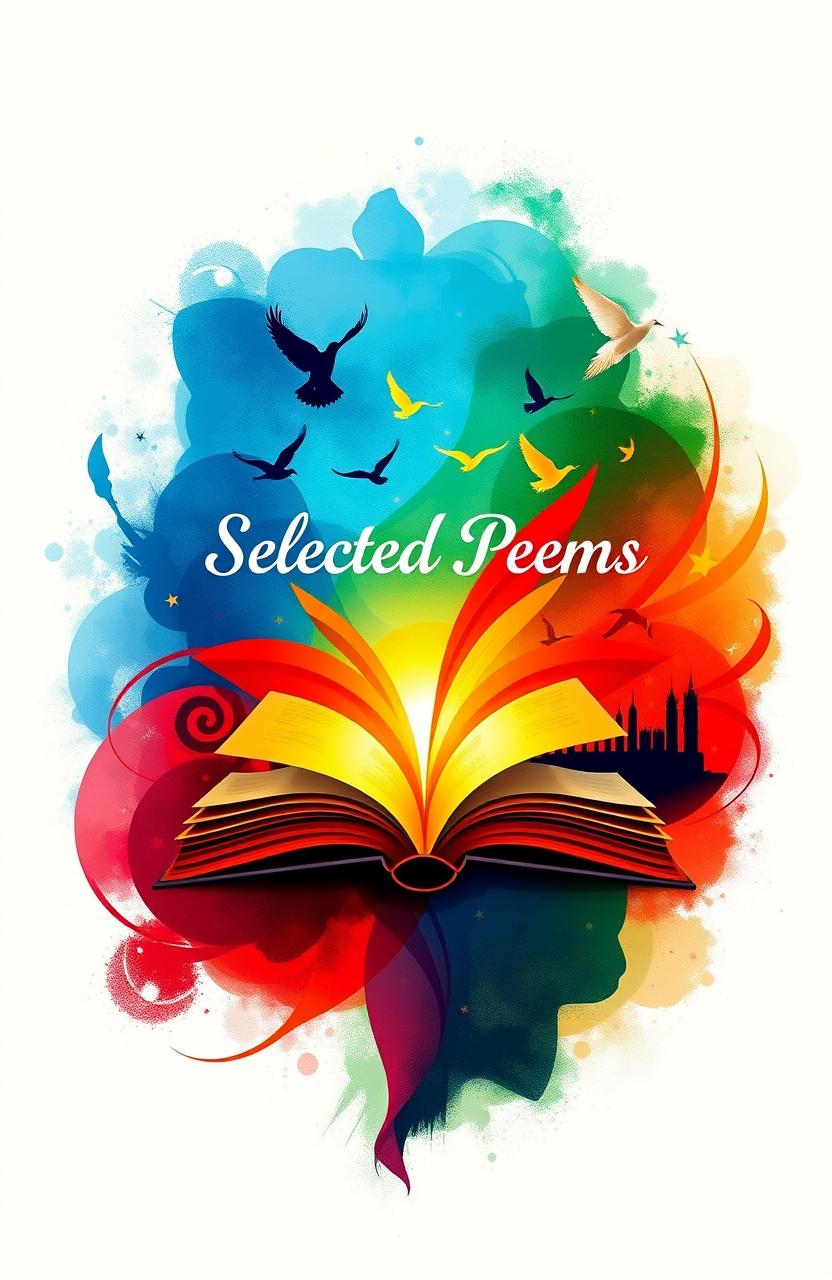 A captivating book cover design titled "Selected Poems by Young Writers" that creatively captures the themes of love, patriotism, the beauty of the country, happiness, sadness, joy, and pain