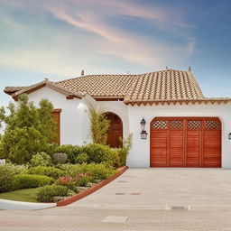 A 20 marla Spanish home design, adorned with classic Spanish architectural elements like red tile roofs, white stucco walls, and elaborate wrought-iron details.