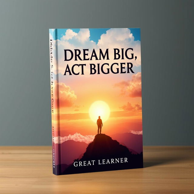 A captivating book cover design illustrating the theme "Dream Big, Act Bigger" by Great Learner