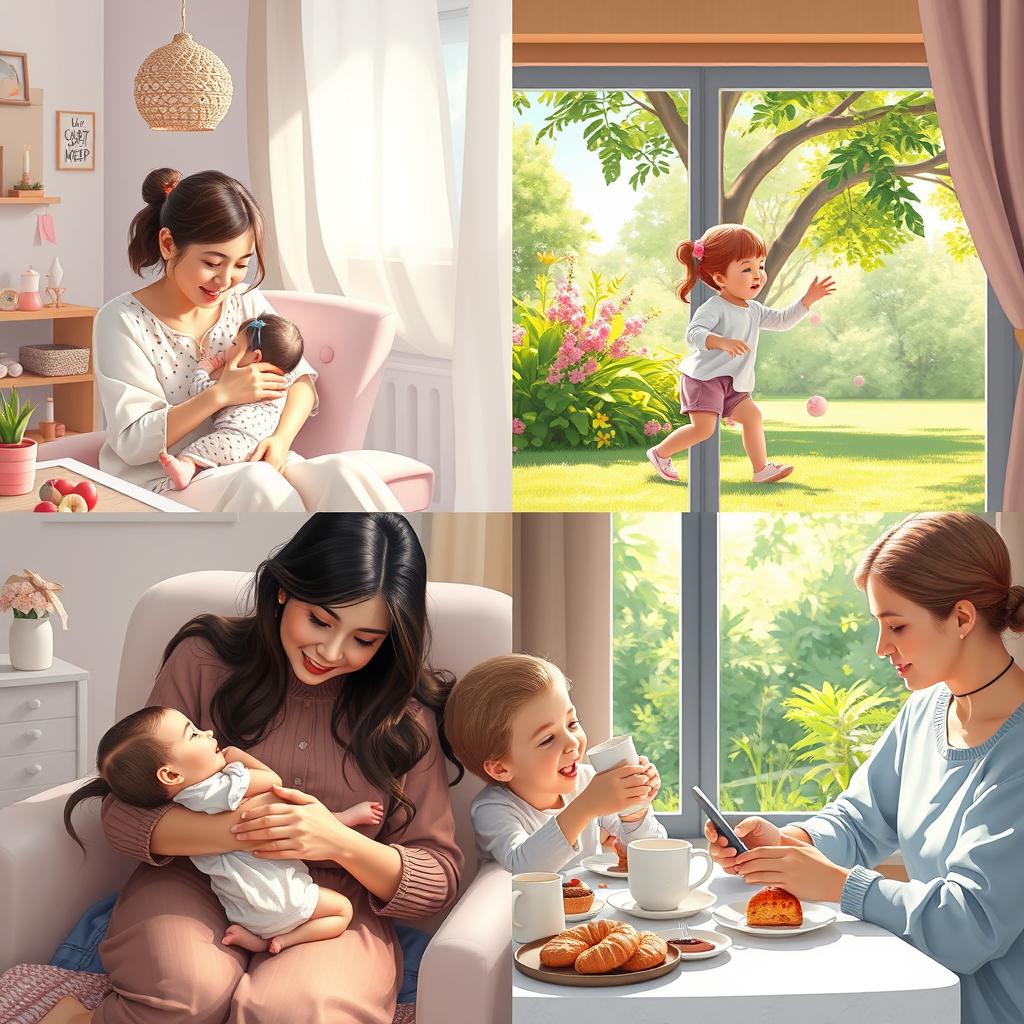 A heartwarming and realistic depiction of mothers in various engaging scenarios