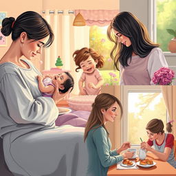 A heartwarming and realistic depiction of mothers in various engaging scenarios