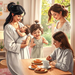 A heartwarming and realistic depiction of mothers in various engaging scenarios