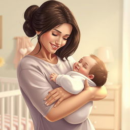 A realistic and heartwarming depiction of a mother in an intimate moment with her child