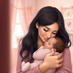 A realistic and heartwarming depiction of a mother in an intimate moment with her child