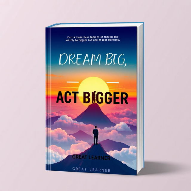 A captivating book cover design illustrating the theme "Dream Big, Act Bigger" by Great Learner