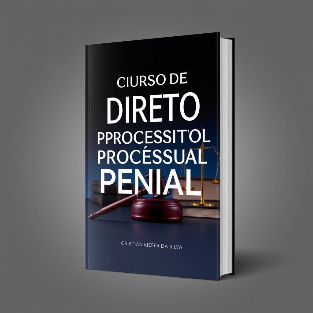 A stunning book cover design for a law book titled "Curso de Direito Processual Penal" authored by Cristian Kiefer da Silva, set in 2024