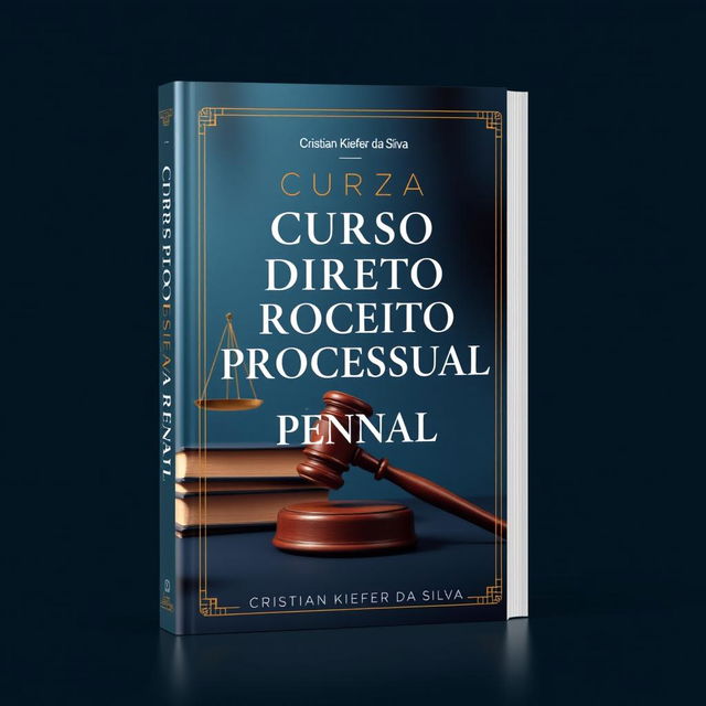 A stunning book cover design for a law book titled "Curso de Direito Processual Penal" authored by Cristian Kiefer da Silva, set in 2024