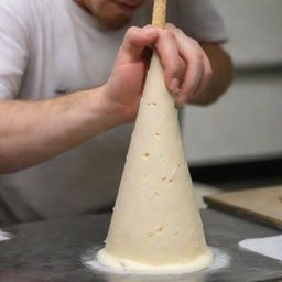 A person skillfully sculpting a cone of ice cream