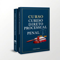 A stunning book cover design for a law book titled "Curso de Direito Processual Penal" authored by Cristian Kiefer da Silva, set in 2024