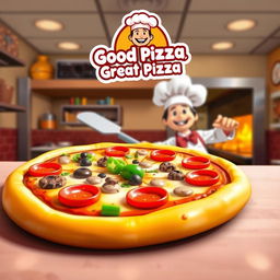 Thumbnail design for the game 'Good Pizza, Great Pizza', featuring vibrant and colorful elements from the game