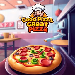 Thumbnail design for the game 'Good Pizza, Great Pizza', featuring vibrant and colorful elements from the game